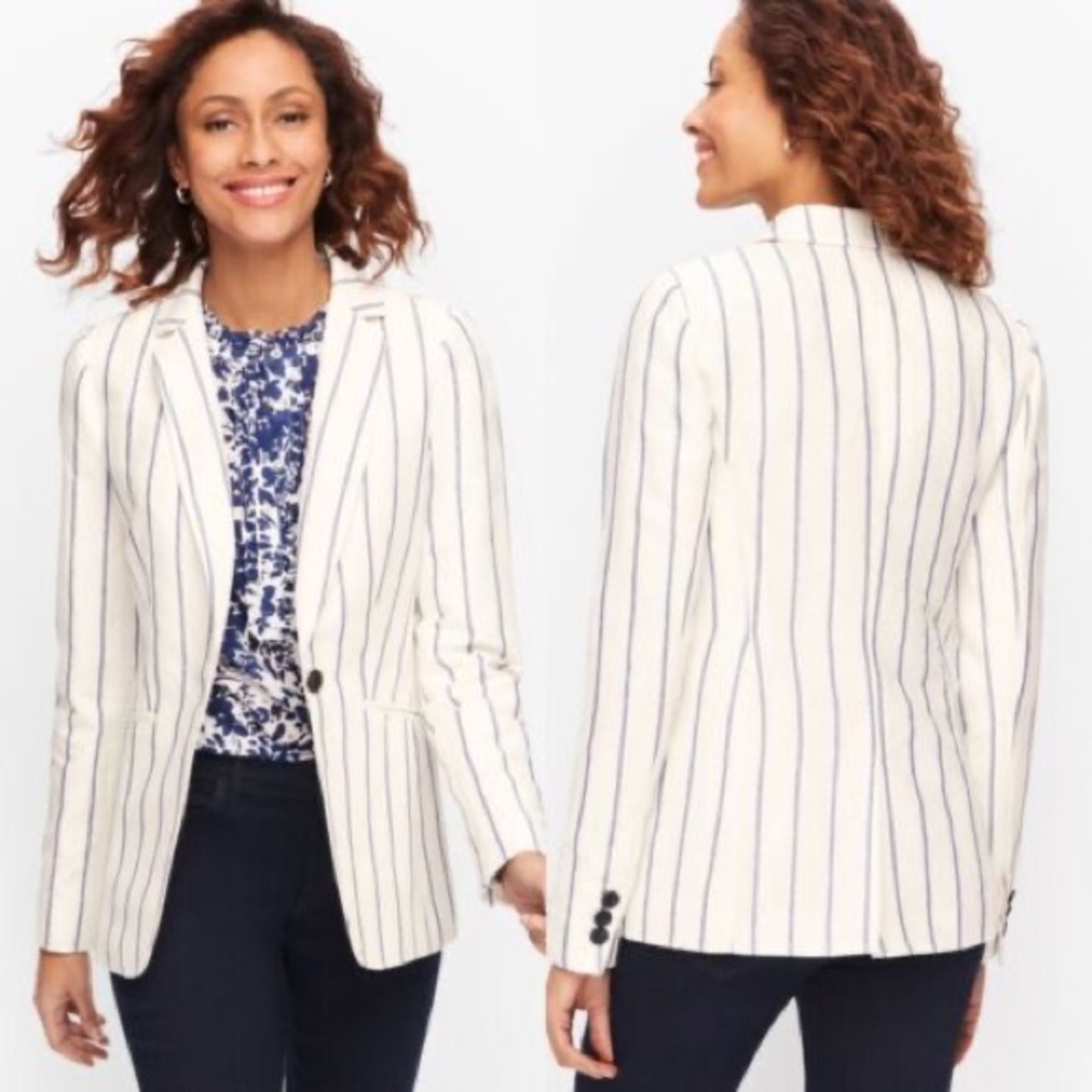 Banana Republic Women's Striped Blazer - White and Navy